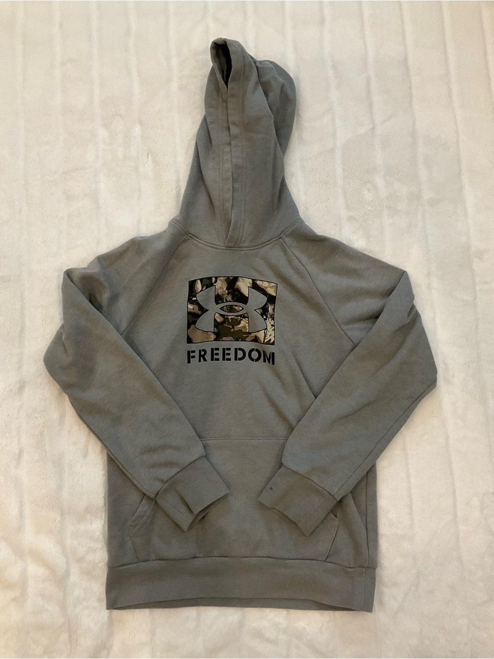 Under Armour Gray Hoodie with Camo Logo - Freedom Print